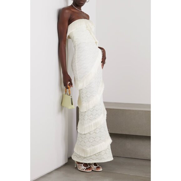 PatBO Dresses & Skirts - PatBO Strapless Fringe Trim Maxi Dress in Ivory